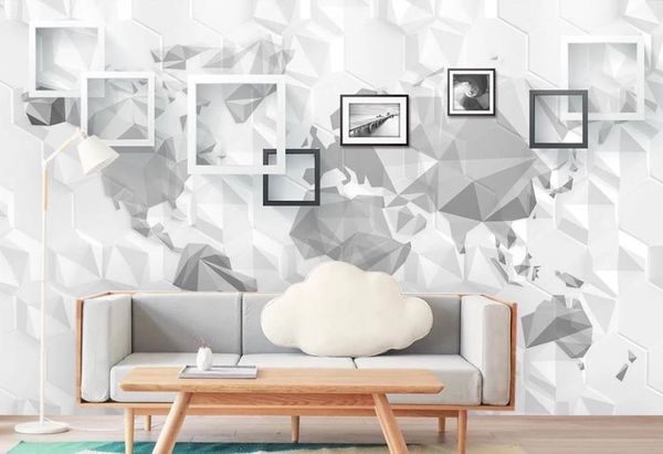 

modern minimalist box world tv background wall 3d murals wallpaper for living room