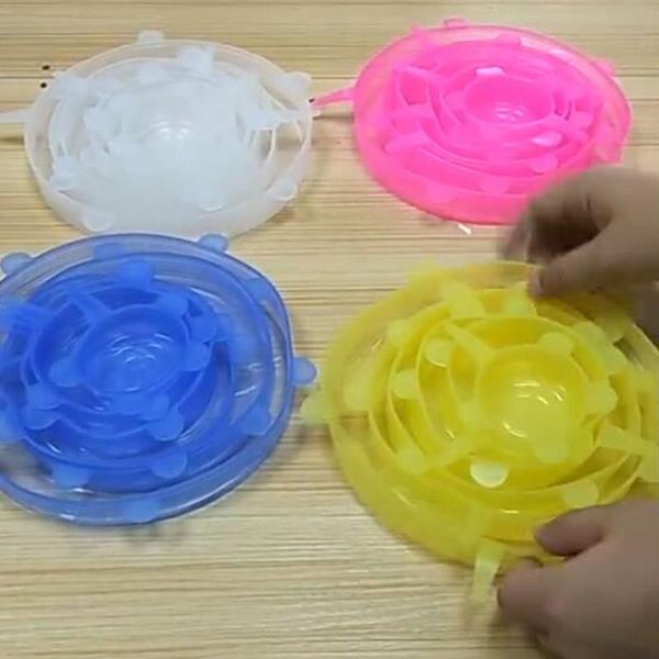 

6pcs stretch reusable silicone bowl wraps saver cover seal insta lids fresh keeping wraps 3