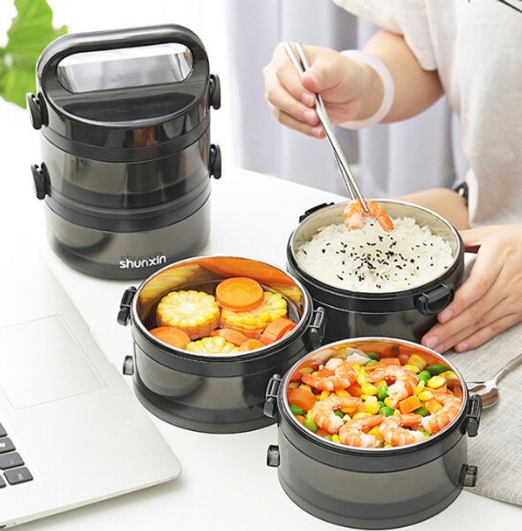

creative insulated lunch box stainless steel portable multi-layer insulation barrel four-layer large student lunch box