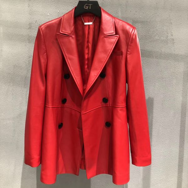 

genuine leather jacket women red real sheepskin business suit women clothes 2019 autumn new fashion coat female, Black