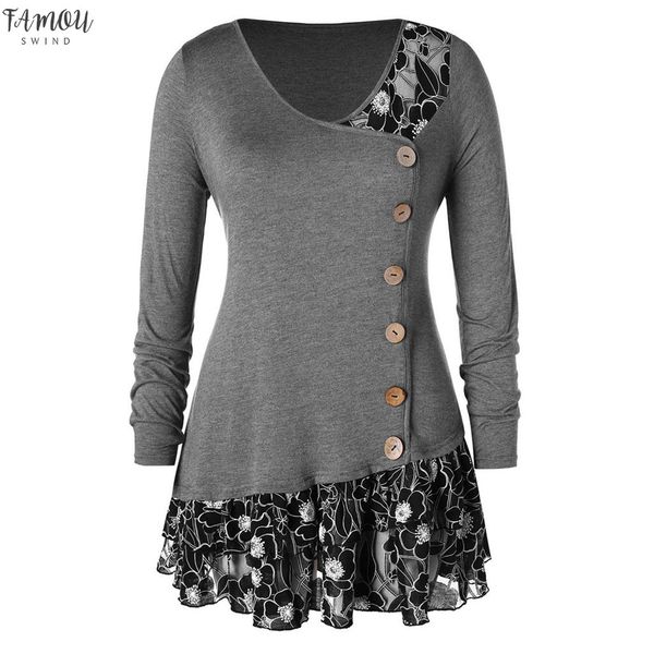 

5xl big size tunci shirts 2020 winter fashion womens lace flounced buttons blouse casual v neck blouse, White