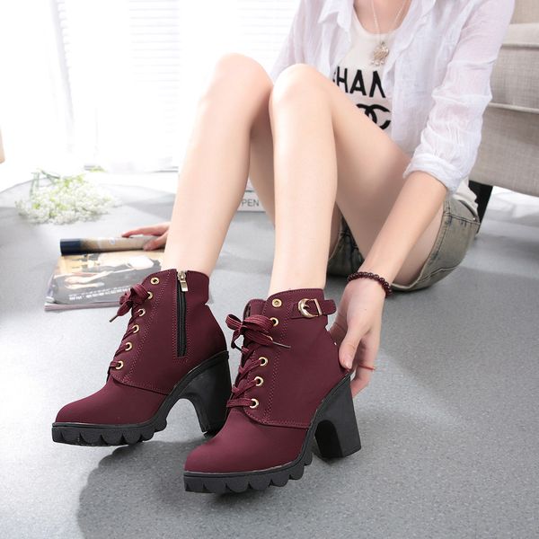 

leopard fur inside lace up snow boots women platform pu snow shoes plush boots high heel women brown girl, Black