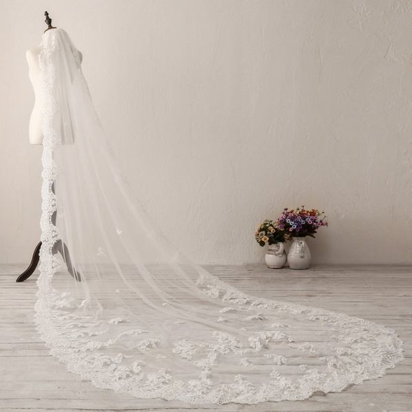 

selling wedding veils lace chapel length appliques edge bridal veils white one layers custom made long wedding veil fast shipping, Black