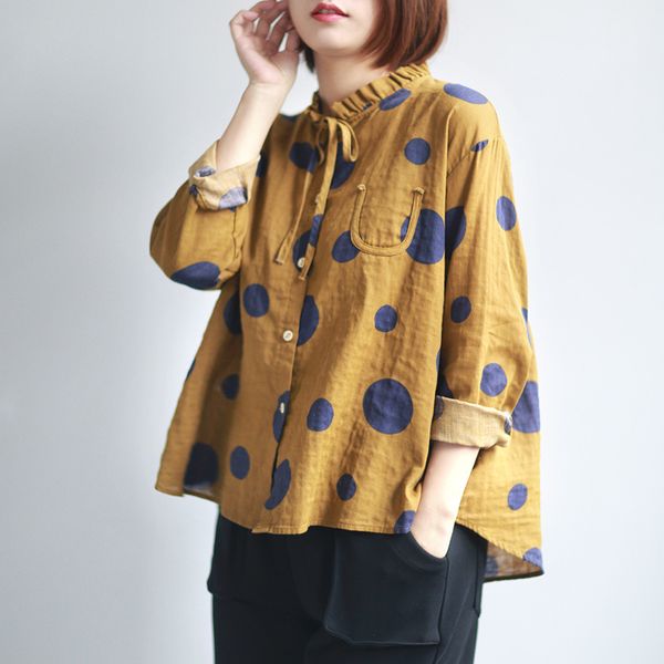 

women loose polka dot blouse shirt ladies plus size female shirt 2020, White