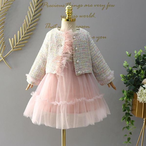 

10.8th autumn winter girls sets long sleeve coat + vest dress children's 2pcs sets 100-140cm baby girls retail, White