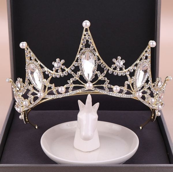 

forseven luxury baroque rhinestone crowns hair jewelry gold crystal bridal tiaras headpiece ornament wedding hair accessories jl, Golden;white