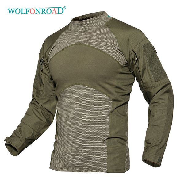 

wolfonroad men army green rip-stactical t shirts long sleeve camouflage hiking t-shirt autumn hunting paintball clothing, Gray;blue