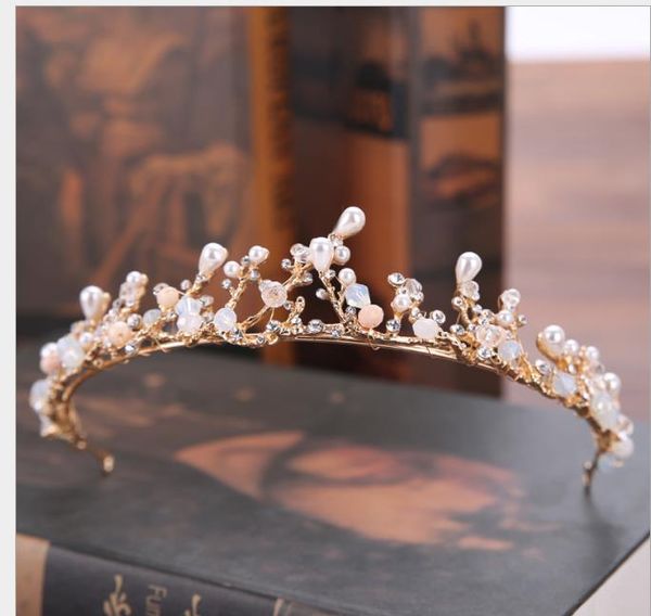 

bride headdress pearl water diamond crown bride princess crown wedding dress accessories, Slivery;golden
