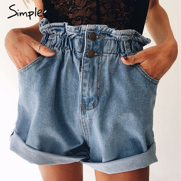 

simplee casual black hemming denim shorts women button summer beach 2020 high waist shorts pocket blue jeans female, White;black