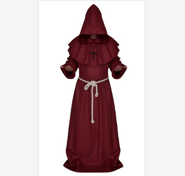 

halloween cosplay конструктора mens robe в medieval times godsworn костюм для хэллоуина с одежда + крест + веревка роскошные костюмы мужские, Black;red