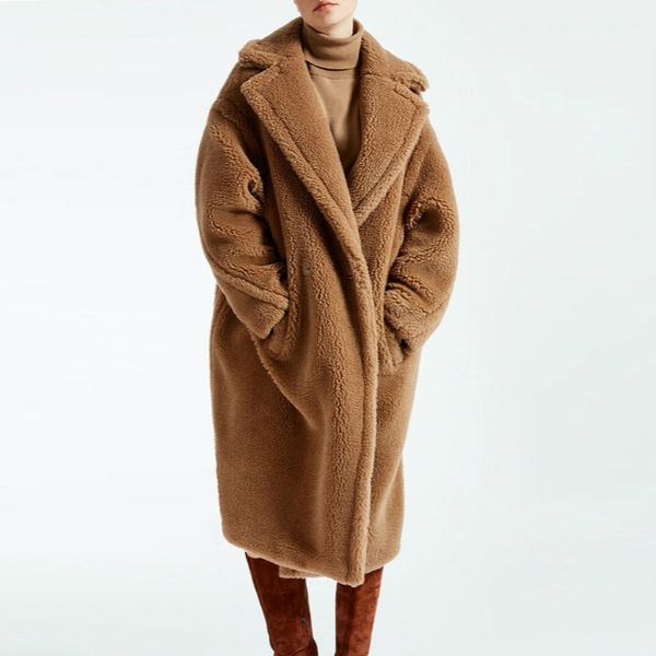 

faux fur coat women 2019 autumn winter drop sleeve lamp fur coat plush warm thicken overcoat goddesses long teddy female, Black
