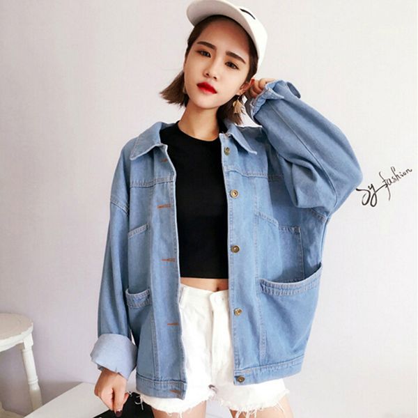 

women demin jacket oversize jacket loose casual denim jeans coat outwear, Black;brown