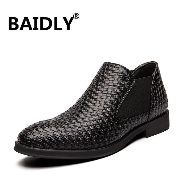 

classic business men's dress shoes fashion elegant formal wedding shoes men slip on office oxford big size, Black