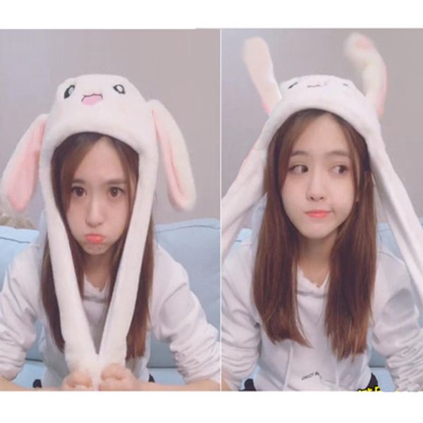 

plush moving rabbit ears hat hand pinching ear to move vertical ears cap kids gilrs women party stage performance gifts creative xmas gift