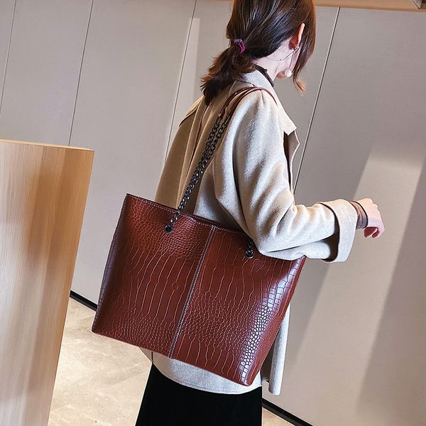 

designer alligator tote bags for women 2019 luxury chain shoulder croco bags large capacity leather ladies handbag bolsos brown