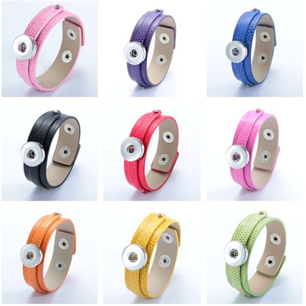 

2016 opening bracelet black snap button jewelry pu leather snap button bracelets fit 18mm buttons jewelry 12colors slb18-2