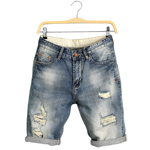 

men knee length jeans summer denim shorts male jeans shorts bermuda skate board harem mens jogger ripped wave plus size 28 40, Blue