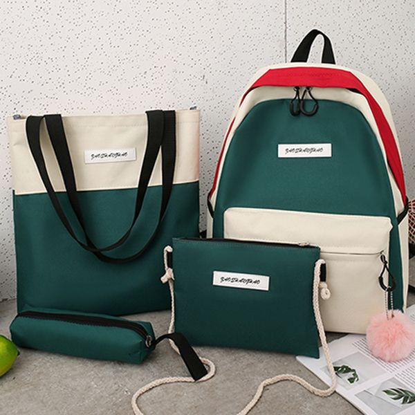 

4pcs women canvas hand bag shoulder bag crossbody pencil case package