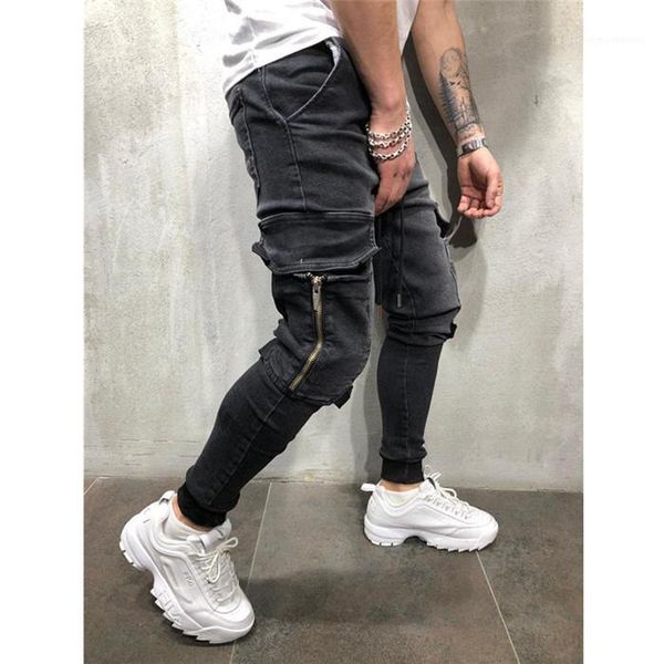 

solid color homme jeans fashion style streetwear casual apparel mens summer jeans pencil pants drawstring, Blue
