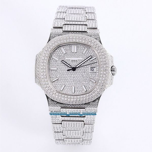 

version nautilus 5719/10g-010 full diamond dial 18k silver diamonds case cal.8215 automatic sapphire mens watch steel band luxry watches, Slivery;brown
