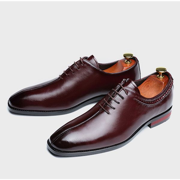 

men classic gentleman sutures lace-up blucher derby dress shoes for male party wedding business work office size 38-48, Black