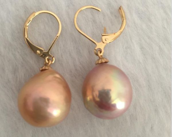 

charming a pair of 13-14mm natural south sea baroque lavender pearl earring 14k, Golden;silver
