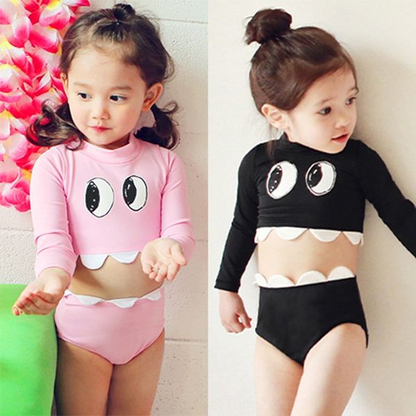 

suoi2 girls' split cute baby long-sleeved sunscreen swimsuit spring girls' swimsuits children's split cute baby long-sleeved, White;black