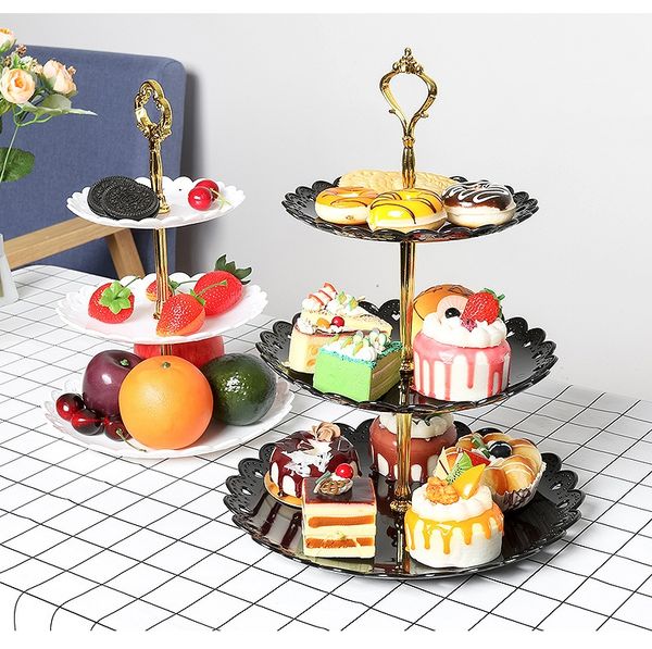 

3 tier pla tic cake tand holder afternoon tea de ert fruit tier tand wedding plate party three layer cake rack bakeware upply an3004