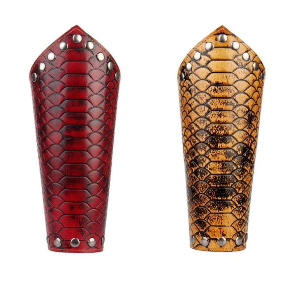 

phenovo men women strings tied leather bracer arm armor cuff gothic punk cosplay wide wristband accessories, White