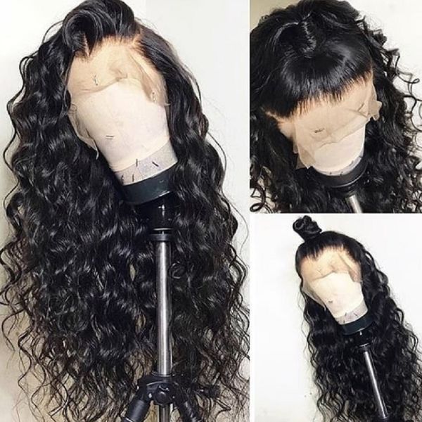 

good quality glueless front lace wigs deep wave silk virgin human hair sale in sammer, Black;brown