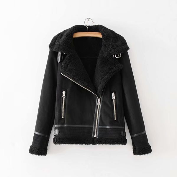 

women-s winter black suede jackets faux lambswool liner warm coats ladies vintage hairly full camel outwear girls sherpa jacket