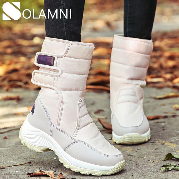 

mid-calf snow boots for women anti-slip waterproof winter boots with fur warm plush ladies casual platform shoes big size 35-42, Black