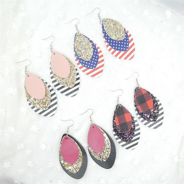 

bohemia three layer leather earrings for women trendy teadrop pu leather earrings fashion statement jewelry flag gifts, Silver