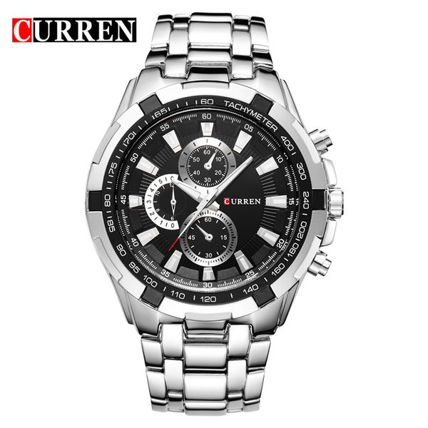 

curren watches men brand luxury fashion&casual quartz male wristwatches classic analog sports steel band clock relojes ly191206, Slivery;brown
