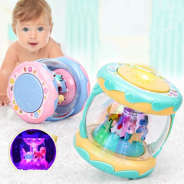 

led music early educational toys learning developmental baby rattles funny children infant toys carousel musical hand drum beat t200429