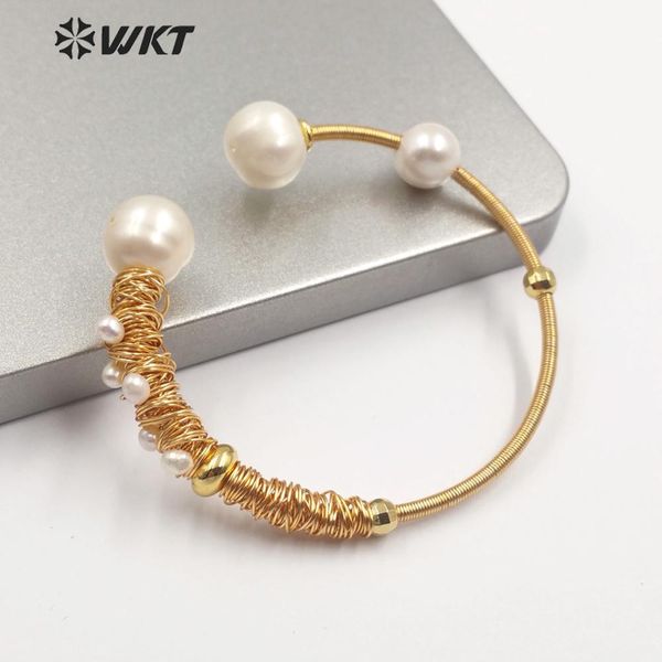 

wt-b511 wkt natural pearl bracelet wire wrapped pearl handmade bracelet with metal dipped charm women fashion jewelry, Black