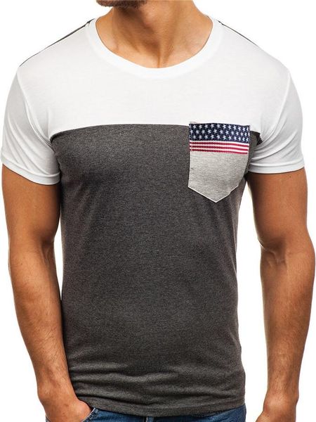 

tees flag ribbon pocket mens tshirts fashion summer round neck short sleeve mens causal breathable, White;black