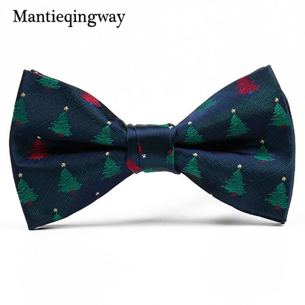 

mantieqingway christmas bow tie for mens polyester santa claus tree pattern neck ties gravatas slim vestidos bowties gifts, Black;gray