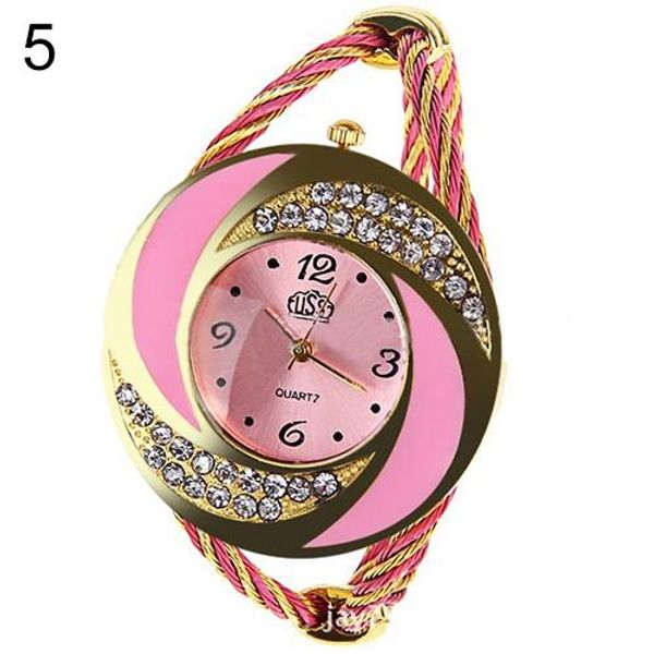 

new women fashion spiral round rhinestone braid bangle cuff analog quartz bracelet women watches stainless steel relogio feminin, Slivery;brown