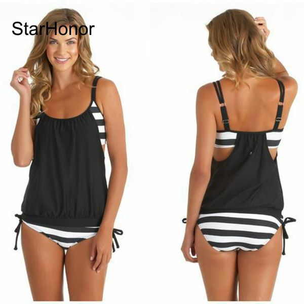 

starhonor woman striped beach swimsuit bandage patchwork one-piece bikinis set push up strappy bathing suit swimwear plus size