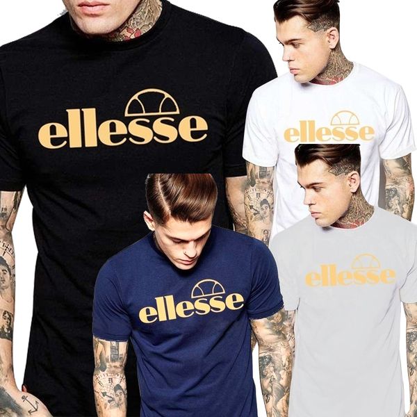 

ellesse brand mens designer t shirts black white grey navy 100% cotton fashion shirt short sleeve oversize s-3xl, White;black