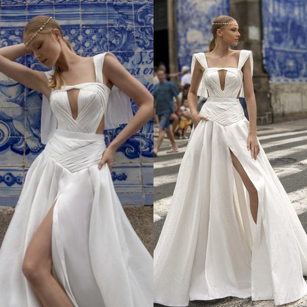 

2020 charchy свадебные платья сексуальные высокие кружевные сплит атласные пляжные свадебные платья sweep train line свадебное платье большо, White