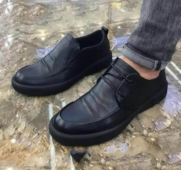 

2020 new simple fashion men luxury comfortable leather casual flats shoes male sneakers loafers footwear zapatillas hombre, Black