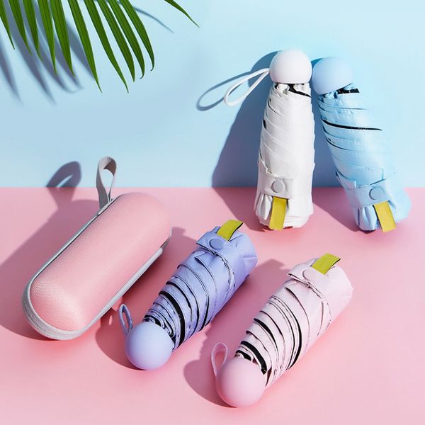 

five-folding sun umbrella portable pocket umbrella sunscreen uv protection black plastic