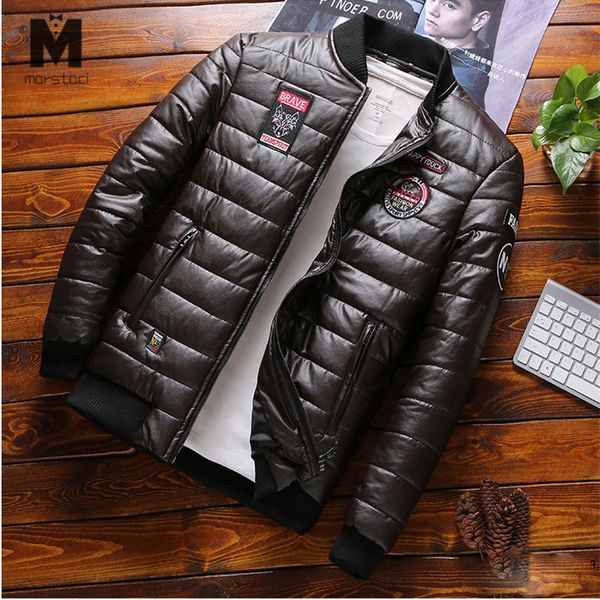 

winter new men's pu leather jacket stand collar thick warm clothing slim fits male parkas fashion motorcycle leather coats 8xl, Black;brown