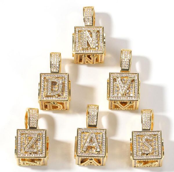 

hip-hop selling micro inlaid zircon dice block gold and silver 26 english letters pendant necklace hip hop