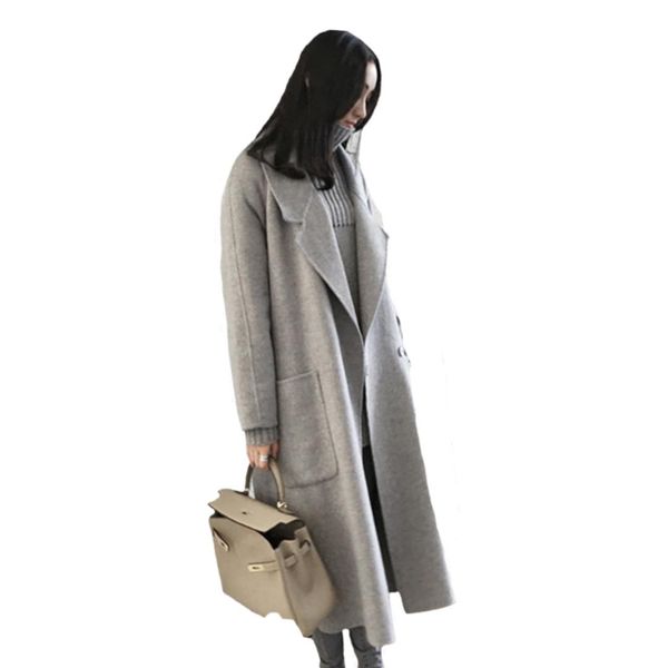 

new women coat autumn and winter loose large size long woolen coat, Black