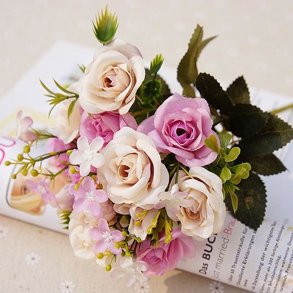 Acheter 13 Têtes Soie Roses Mariée Bouquet De Mariage De Noël Décoration Home Vase Pot De Fleurs Ornemental Fleurs Artificielles Scrapbooking