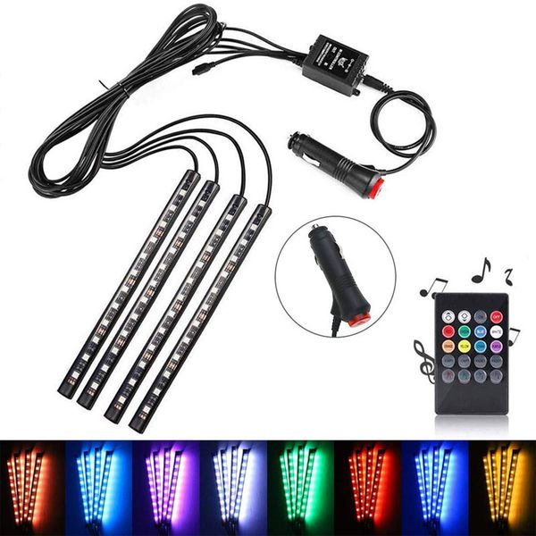 

car led light bar, 48 led multicolor car interior waterproof kit, wireless remote control, car charger
