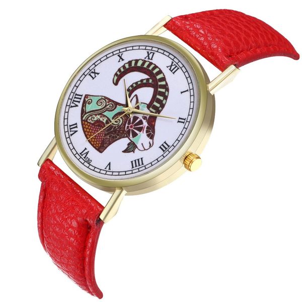 

fashion men woman leather quartz watch star signs capricornus pattern dial nums wrist watch boy girl birthday gift, Slivery;brown